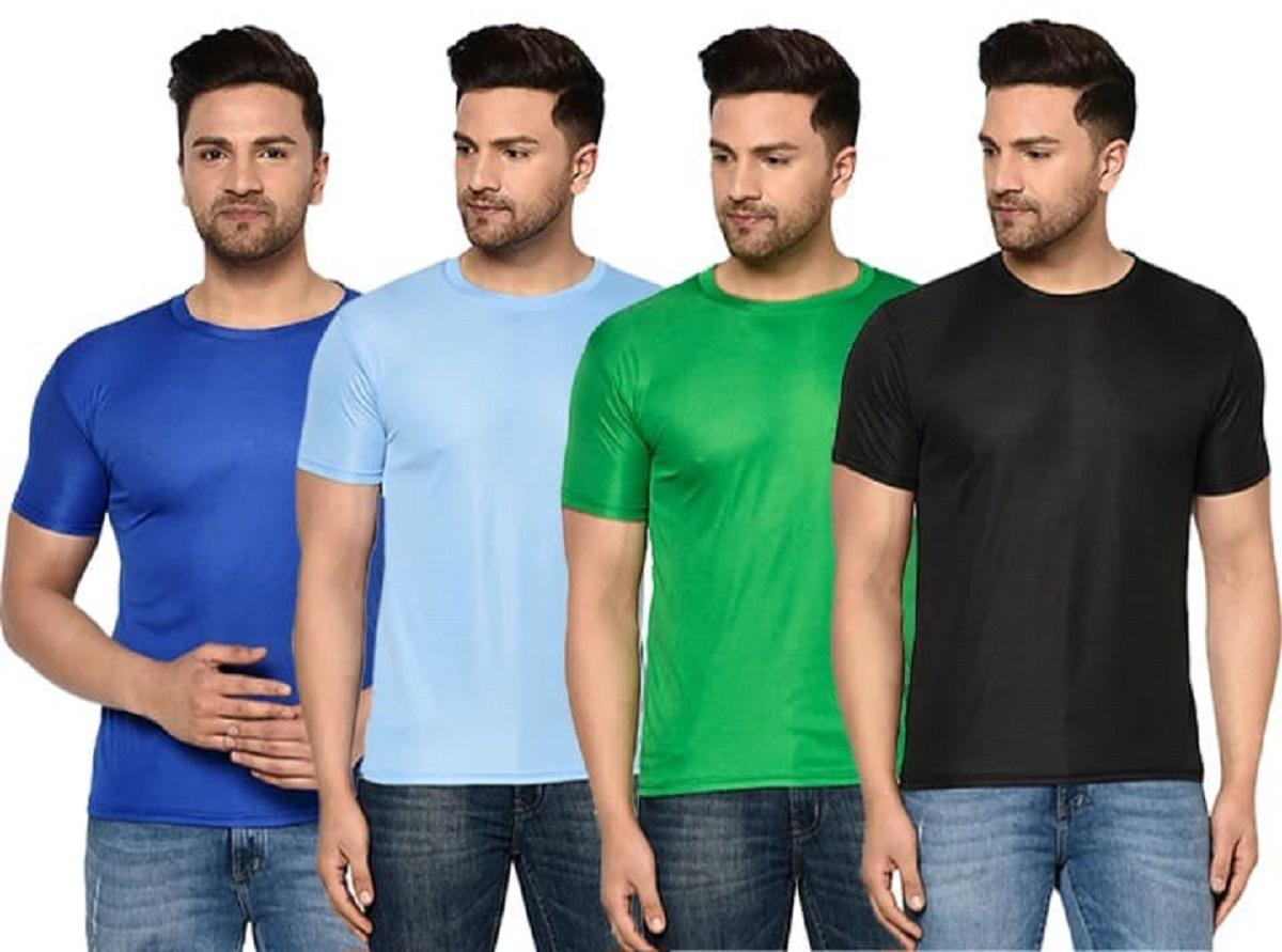Men's Half Sleeves Round Neck T-shirt (Pack of 4) With Digital Watch Combo